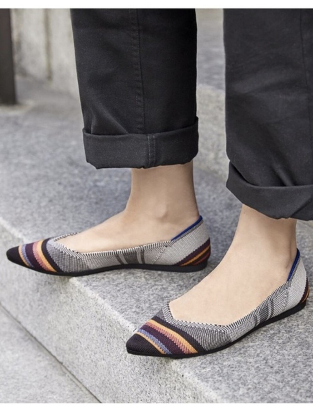 Rothy's The Point Inverse Stripe Washable Flats Size 9.5 Multi-Color Rare EUC - Picture 2 of 9